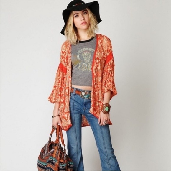 NWT Free People Crinkle Chiffon Kimono Swim Cover Up M/L - Picture 3 of 8